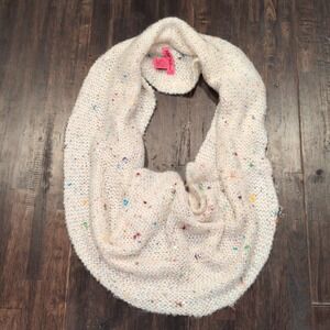Betsy Johnson Cream Confetti Knit Infinity Scarf Sparkle Sequin Gold Heart Charm